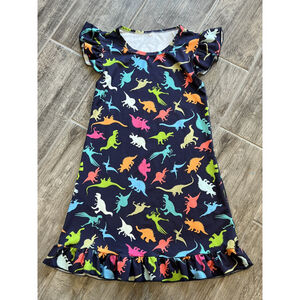 Handmade Dinosaur Dress Ruffle Sleeve Colorful‎ Print Girls Size 8